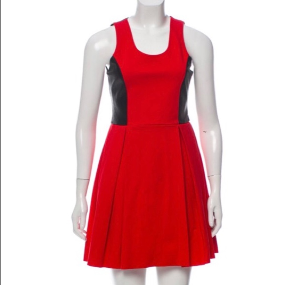 Parker red and black color block dress